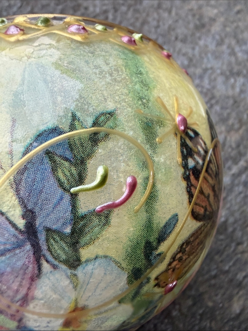 Hand-Painted Butterfly Glass Tea Light Holder in Blue, Pink and Gold - Picture 12 of 16